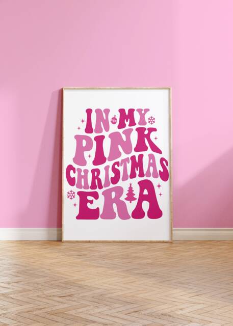 In My Pink Christmas Era Art Print, Retro Wall Decor, Pastel Decor Xmas Poster 1699 - image 1