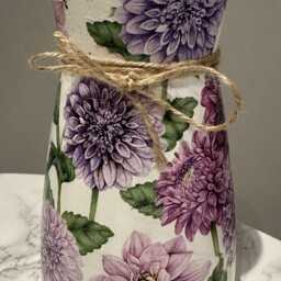 Decoupage Glass Vase Purple Dahlia Floral Decor - thumbnail 3