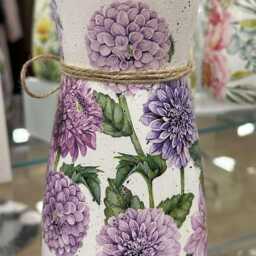 Decoupage Glass Vase Purple Dahlia Floral Decor - thumbnail 2