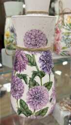 Decoupage Glass Vase Purple Dahlia Floral Decor - thumbnail 1