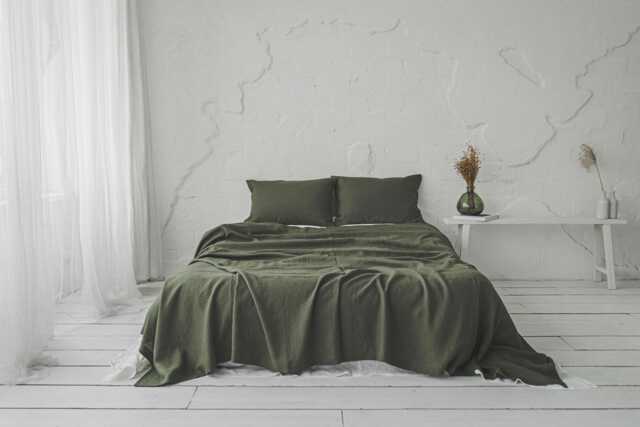 Forest Green Heavyweight Linen Bedspread - Handmade From 100% Natural Linen, Softly Washed, Breathable For A Calm, Earthy Bedroom Feel - image 1