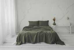 Forest Green Heavyweight Linen Bedspread - Handmade From 100% Natural Linen, Softly Washed, Breathable For A Calm, Earthy Bedroom Feel