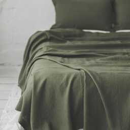 Forest Green Heavyweight Linen Bedspread - Handmade From 100% Natural Linen, Softly Washed, Breathable For A Calm, Earthy Bedroom Feel - thumbnail 2
