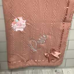 Personalised Baby Blanket, Embroidered, Cable Knit With Bow & Sherpa , Personalized Baby Gift, Rose Gold - thumbnail 3