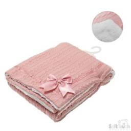 Personalised Baby Blanket, Embroidered, Cable Knit With Bow & Sherpa , Personalized Baby Gift, Rose Gold - thumbnail 4
