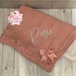 Personalised Baby Blanket, Embroidered, Cable Knit With Bow & Sherpa , Personalized Baby Gift, Rose Gold - thumbnail 2