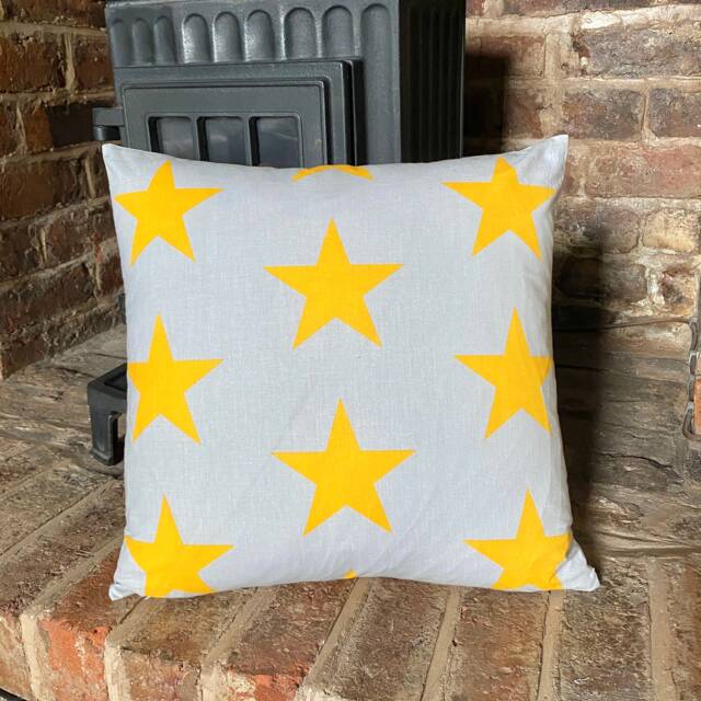 861. Big Yellow Stars Handmade 100% Cotton Cushion Cover. Various Sizes
