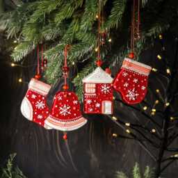 Fused Glass Christmas Ornaments - Hand Painted Colorful Set Of 4 Tree Decoration - thumbnail 1