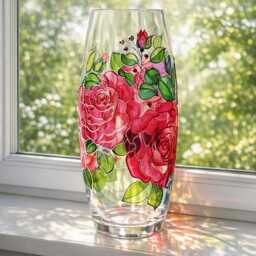 Rose Vase Handpainted Personalized Stained Glass Vase, Red Roses, Custom Home Decor, Mother Day Gift - thumbnail 2