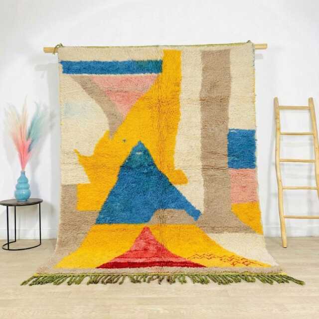 Moroccan Multicolor Berber Rug, Authentic Beni Ourain Carpet, Large 9x12 Area Handwoven Wool Shag Rug With Abstract Geometric Shapes - image 1