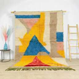 Moroccan Multicolor Berber Rug, Authentic Beni Ourain Carpet, Large 9x12 Area Handwoven Wool Shag Rug With Abstract Geometric Shapes - thumbnail 1