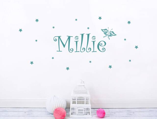 Girls Name Wall Sticker With Butterfly & Stars, Art Decal, Girls Room Decor, Baby Nursery Decor - image 1
