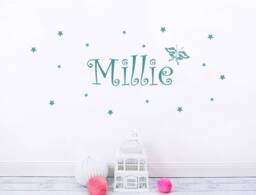 Girls Name Wall Sticker With Butterfly & Stars, Art Decal, Girls Room Decor, Baby Nursery Decor