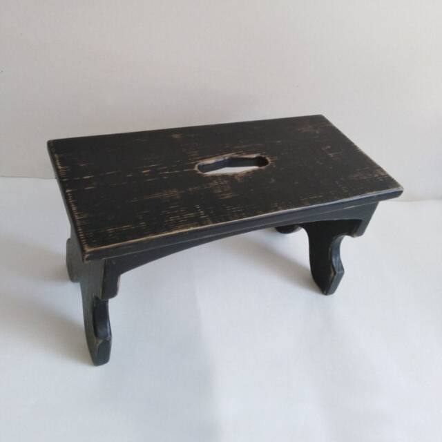 Large Footstool Primitive Folk Art Step Stool Farmhouse Decor Custom Finish Black Paint Wood Furniture Modern - image 1