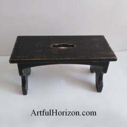 Large Footstool Primitive Folk Art Step Stool Farmhouse Decor Custom Finish Black Paint Wood Furniture Modern - thumbnail 2