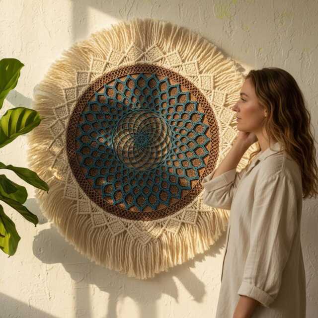 Geometric Wood Wall Art, Sacred Geometry, Multilayer Wood Torus Mandala - image 1