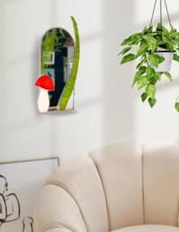 stained Glass Mushroom Mirror Whimsical Fantasy Wall Decor - thumbnail 1
