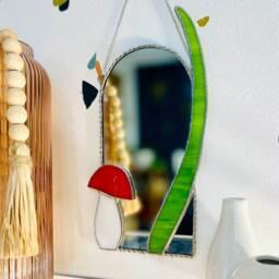 stained Glass Mushroom Mirror Whimsical Fantasy Wall Decor - thumbnail 2