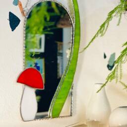 stained Glass Mushroom Mirror Whimsical Fantasy Wall Decor - thumbnail 3