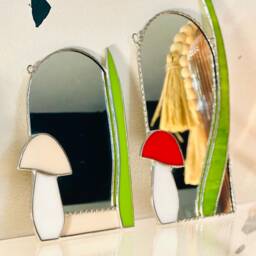 stained Glass Mushroom Mirror Whimsical Fantasy Wall Decor - thumbnail 4