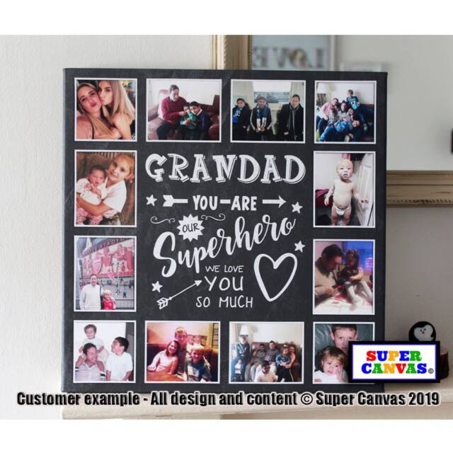 Grandad Our Superhero Fathers Day 12 Picture Photo Collage Personalised Family Framed Canvas Print Unique Handmade Dad Birthday Gift - image 1
