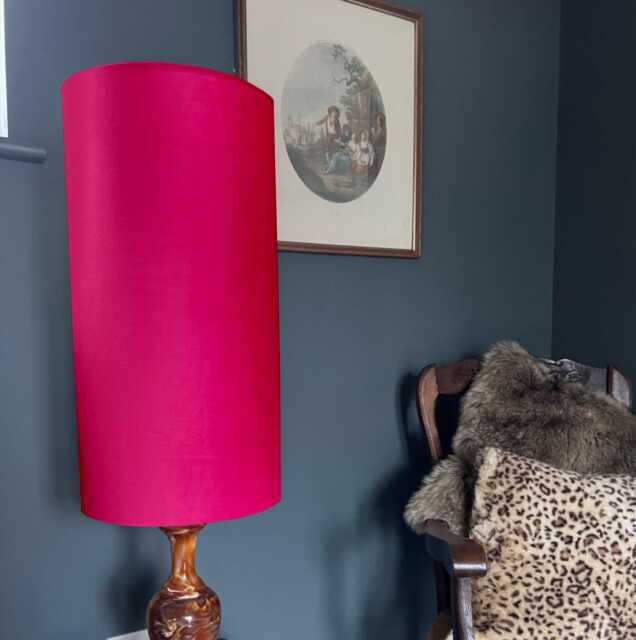 Cerise Velvet Cylinder Lampshade, Extra Tall Lampshade Plain Cerise Pink Velvet - image 1