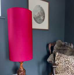 Cerise Velvet Cylinder Lampshade, Extra Tall Lampshade Plain Cerise Pink Velvet