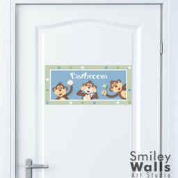 Kids Bathroom Wall Art, Monkeys Decal For Decor, Peek A Boo Prints, Door Sign - thumbnail 2