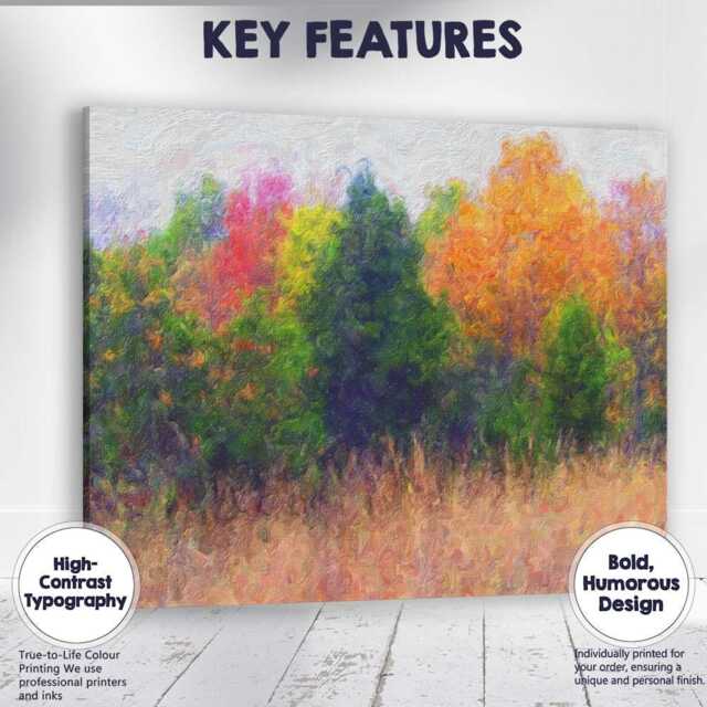 Vibrant Autumn Woodland Impressionist Forest Landscape Canvas Wall Art Print Decor Picture Ready To Hang - image 1