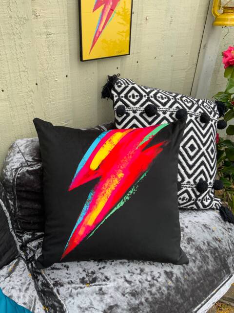 Lightning Bolt Black Velvet Cushion Cover Glam Rock Decor - image 1