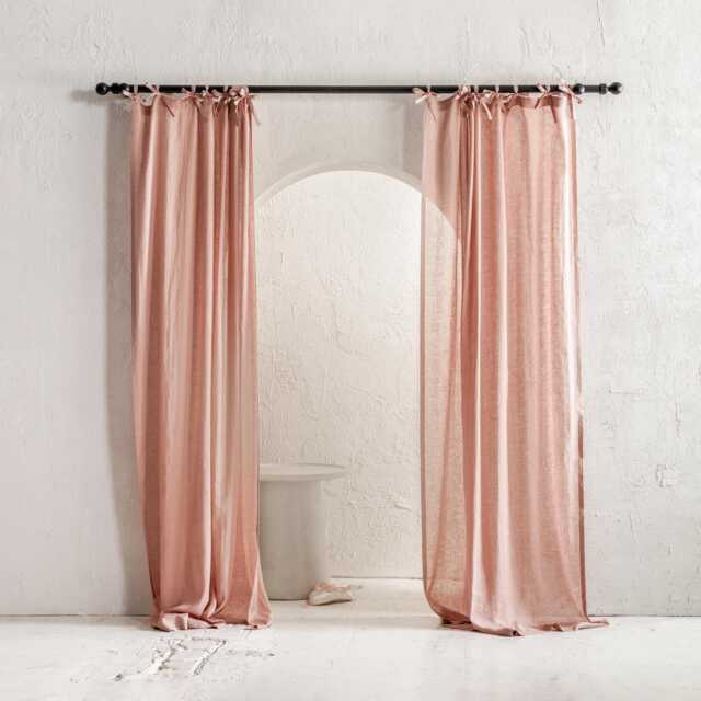Sheer Linen Curtain Panel, Tie Top Curtains For Bedroom, Canopy Bed Panels - image 1