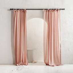 Sheer Linen Curtain Panel, Tie Top Curtains For Bedroom, Canopy Bed Panels