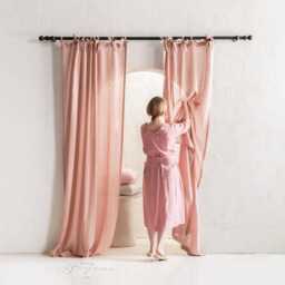 Sheer Linen Curtain Panel, Tie Top Curtains For Bedroom, Canopy Bed Panels - thumbnail 3