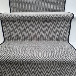 Whipped Edge Black & White Herringbone Faux Sisal Carpet Stair Runner - thumbnail 3