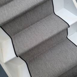Whipped Edge Black & White Herringbone Faux Sisal Carpet Stair Runner - thumbnail 2