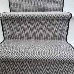Whipped Edge Black & White Herringbone Faux Sisal Carpet Stair Runner - thumbnail 4