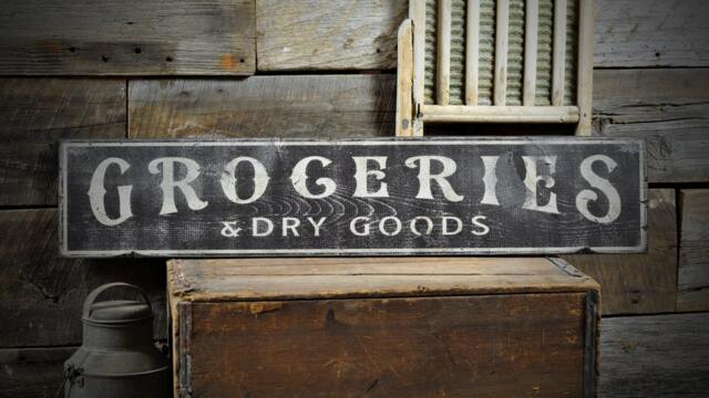 Groceries & Dry Goods Distressed Sign, Rustic Kitchen Wall Decor - image 1