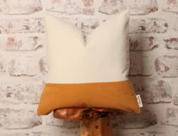 Color Block Corduroy Cushion Cover Ecru Cream & Mustard, Mid-Century Modern - thumbnail 1