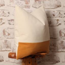 Color Block Corduroy Cushion Cover Ecru Cream & Mustard, Mid-Century Modern - thumbnail 3