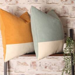 Color Block Corduroy Cushion Cover Ecru Cream & Mustard, Mid-Century Modern - thumbnail 4