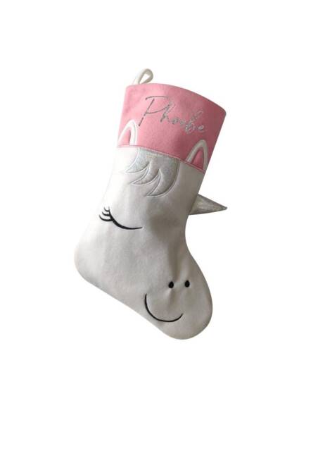 Personalized Unicorn Christmas Stocking Pink Glitter Print - image 1