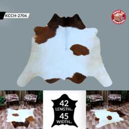 Brown & White Cowhide Rug Medium Hair-On Leather Area Rug - 42x45 Inches - thumbnail 2