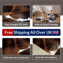 Brown & White Cowhide Rug Medium Hair-On Leather Area Rug - 42x45 Inches - thumbnail 4