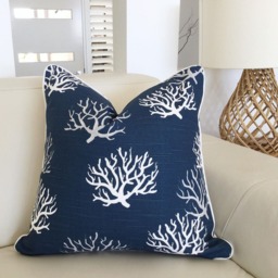 Navy Coral Print Cushion Cover Coastal Beach House Decor - thumbnail 3