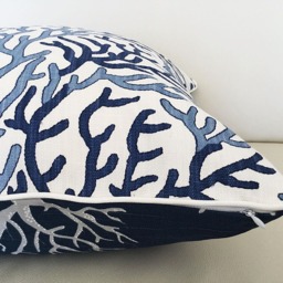 Navy Coral Print Cushion Cover Coastal Beach House Decor - thumbnail 2