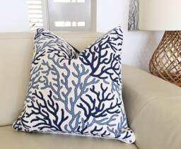 Navy Coral Print Cushion Cover Coastal Beach House Decor - thumbnail 1