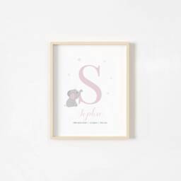 Personalised Name Baby Girl Print -Set Of 3, Elephant, Moon Stars Print, Nursery Prints, New Baby, Bedroom, Christening Gift, Sizes A3 A4 - thumbnail 2