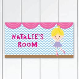 Blond Ballerina Girls Personalized Door Sign With Chevron Back, Bedroom Wall Decor, Nursery Kids Door Sign Art - thumbnail 1