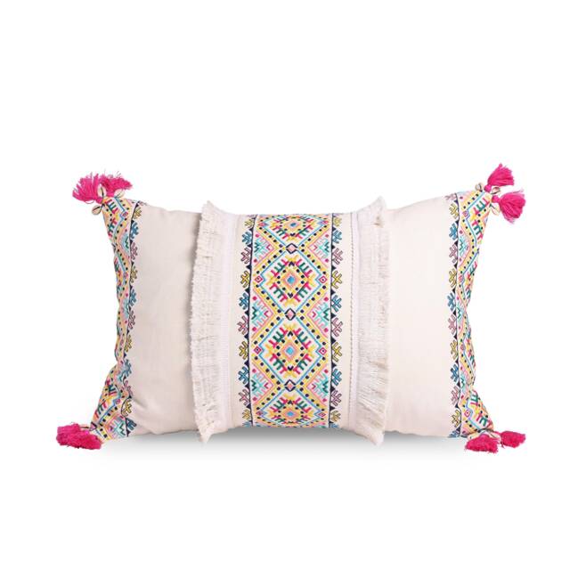Embroidered Pillow Cover, Multicoloured, Handmade, Bohemian, Peruvian, 14x21 Inches - image 1