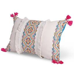 Embroidered Pillow Cover, Multicoloured, Handmade, Bohemian, Peruvian, 14x21 Inches - thumbnail 2